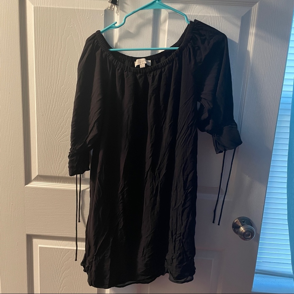 black loft dress with drawstring sleeves